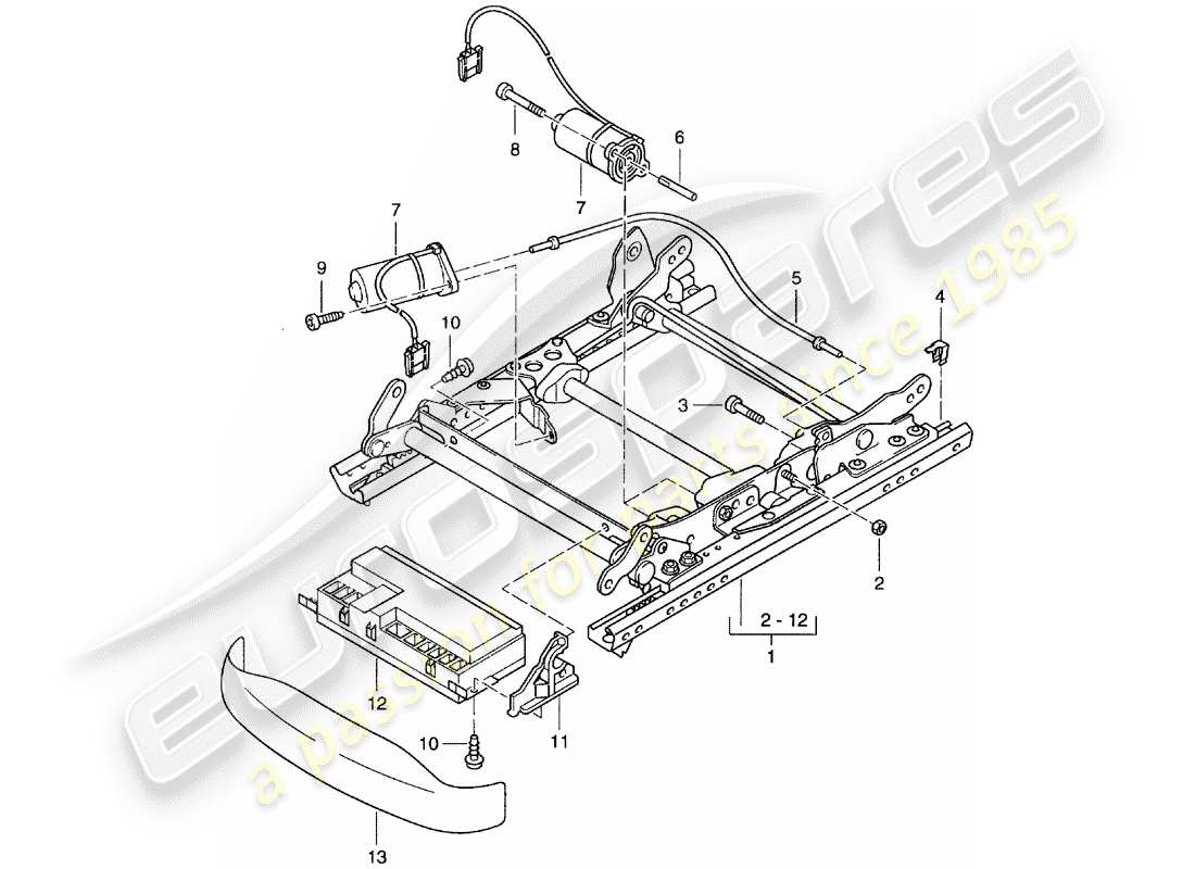 porsche 2002 (996 turbo / gt2) seat frame - comfort seat part diagram