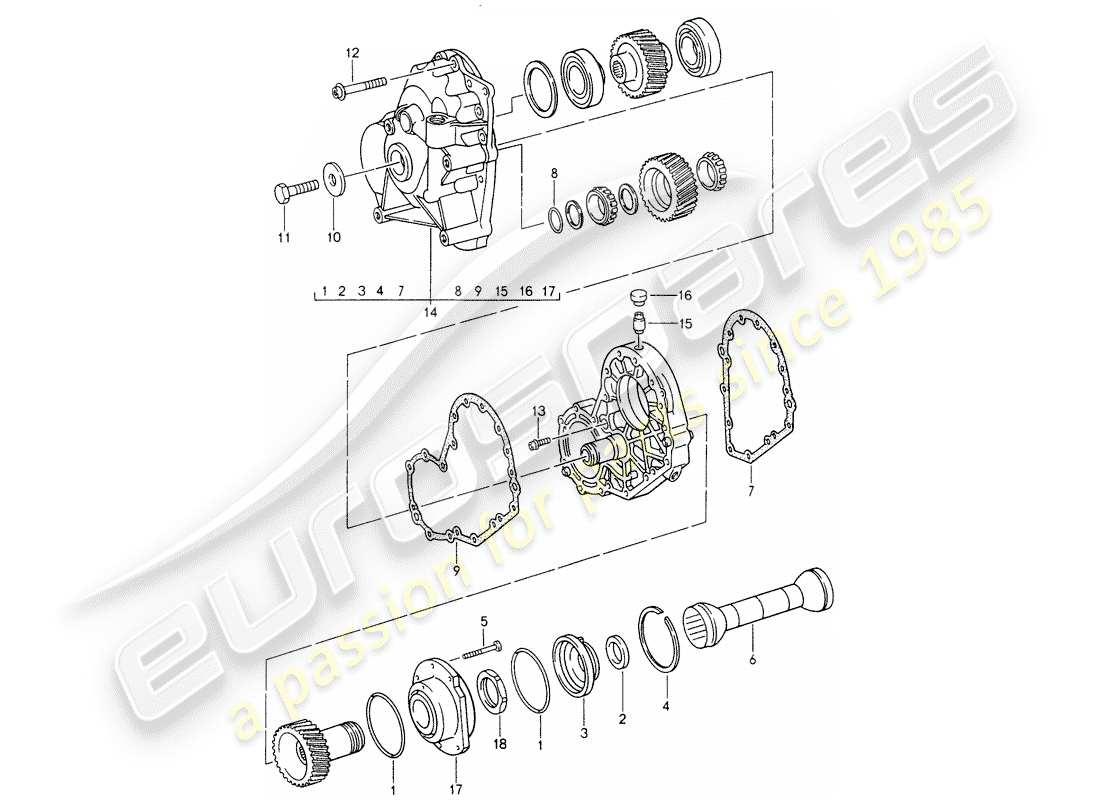 porsche 1998 (993) tiptronic - spur gears - intermediate plate parts diagram