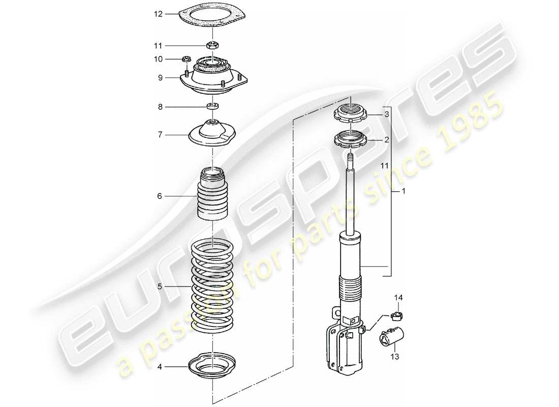 porsche 993 (1997) suspension - shock absorber strut - new design - see technical information - group 4 - nr. 145/15 - nr. 7/16 - modification - accessories - attention part diagram