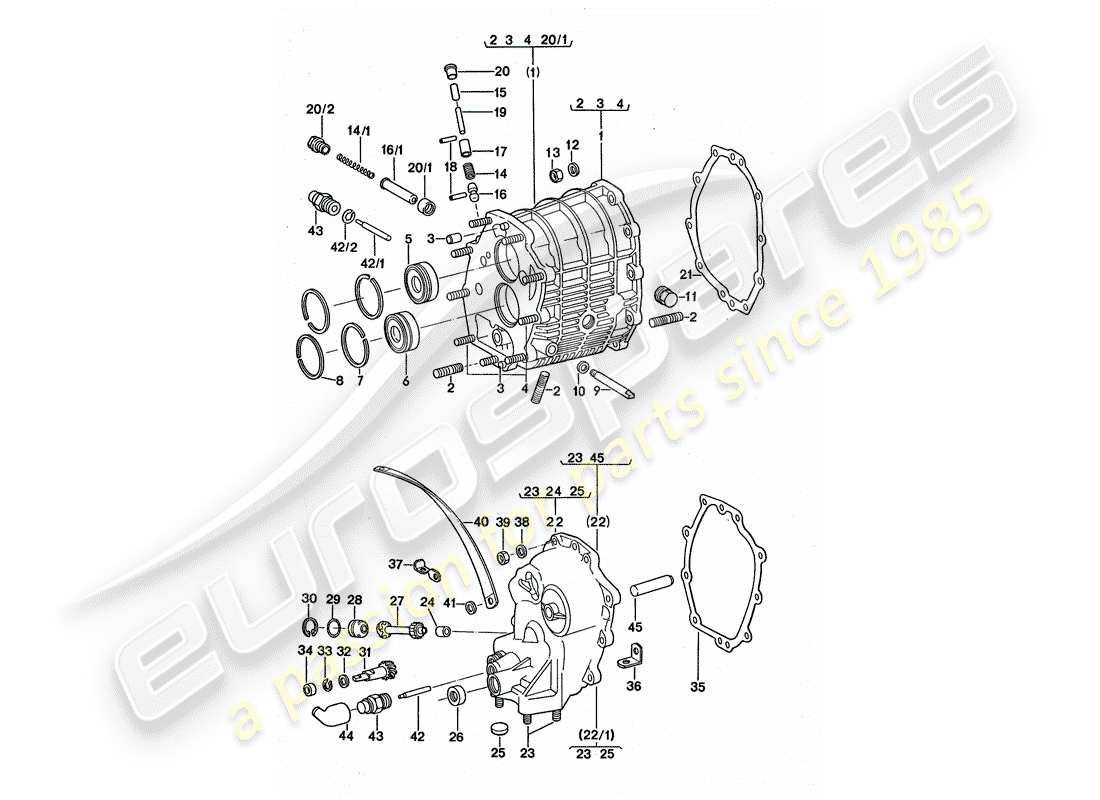 porsche 911 turbo (1977) gear housing - transmission cover part diagram