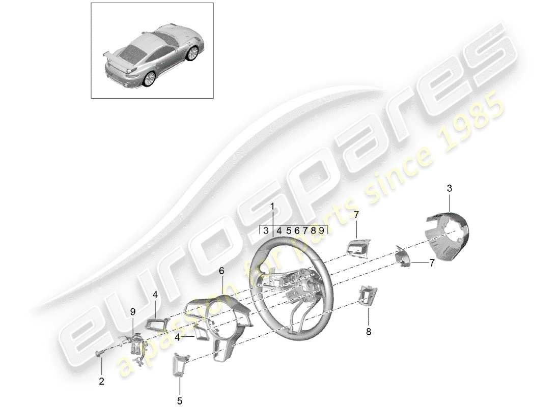 porsche 991 turbo (2020) steering wheel parts diagram