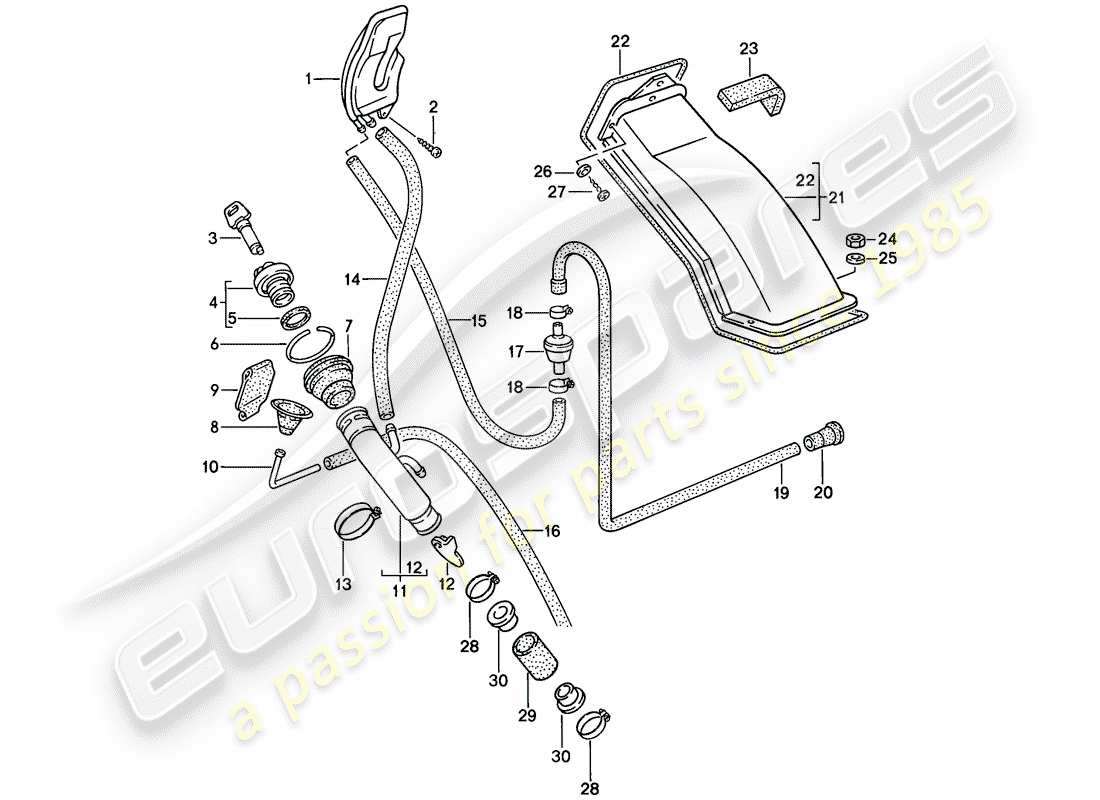 porsche 1988 (944) filler neck parts diagram
