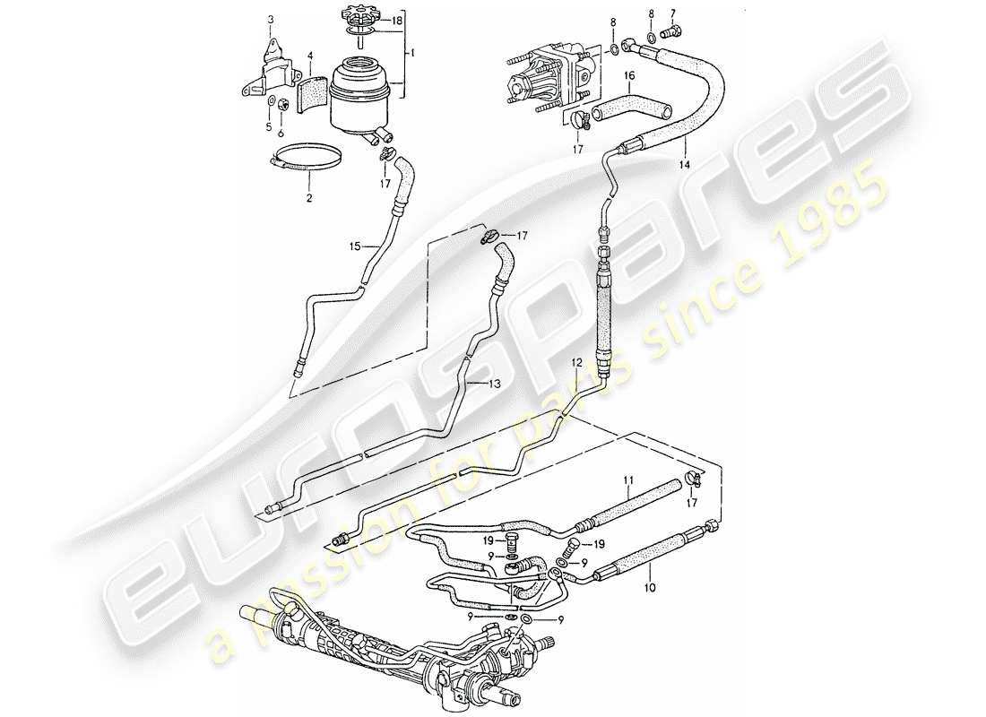 porsche 1990 (964) power steering - lines part diagram