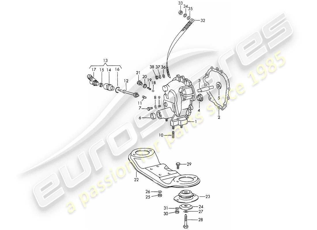 porsche 1971 (911) transmission cover - transmission suspension - sportomatic - typ 925 - d - mj 1972>> part diagram