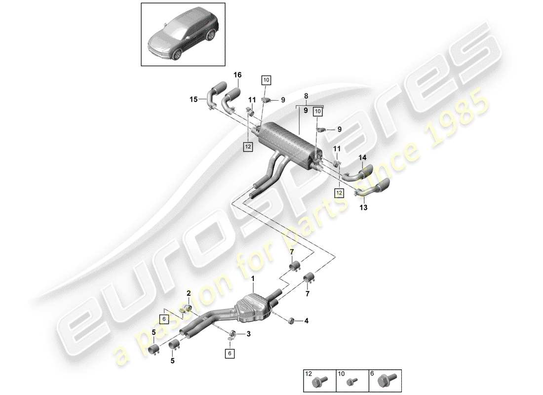 porsche 2018 (cayenne e3 9ya/9yb) exhaust system part diagram