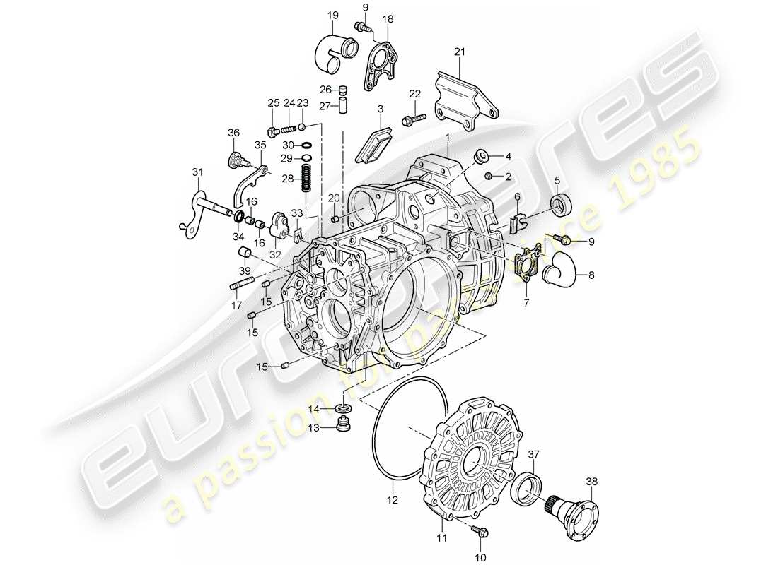 porsche 2007 (997-1 gt3) transmission case part diagram