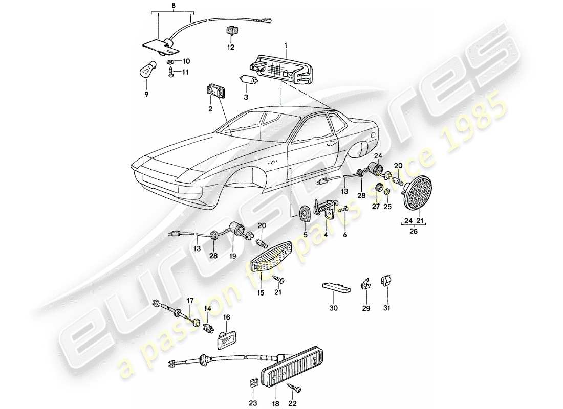 porsche 1982 (924) interior light - turn signal repeater part diagram