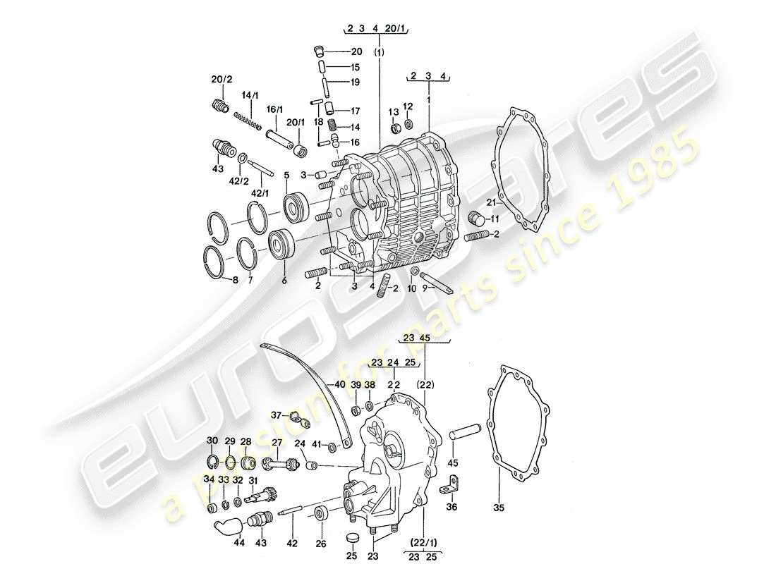 porsche 1976 (911) gear housing - transmission cover part diagram