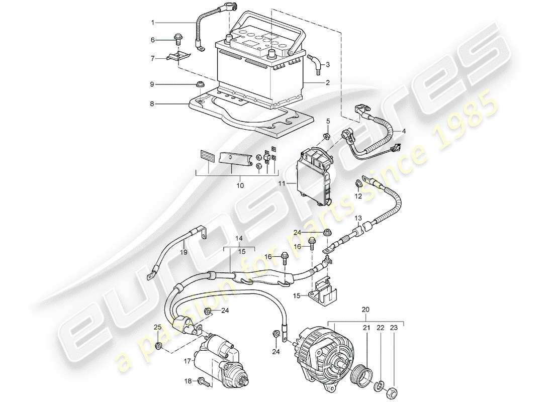 porsche 997 (2008) battery parts diagram