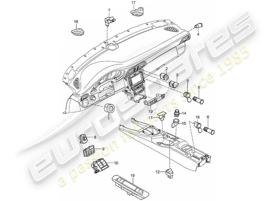porsche 2007 (997-1) switch part diagram