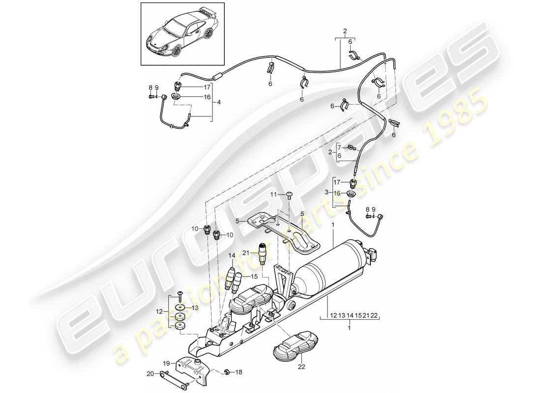 porsche 2008 (997-1 gt3) self levelling system part diagram