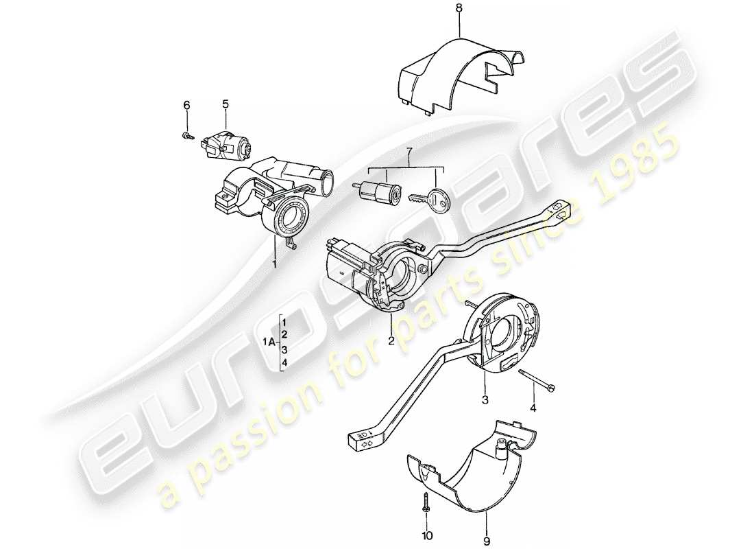 porsche 1981 (924) steering column switch - steering lock - d - mj 1981>> part diagram