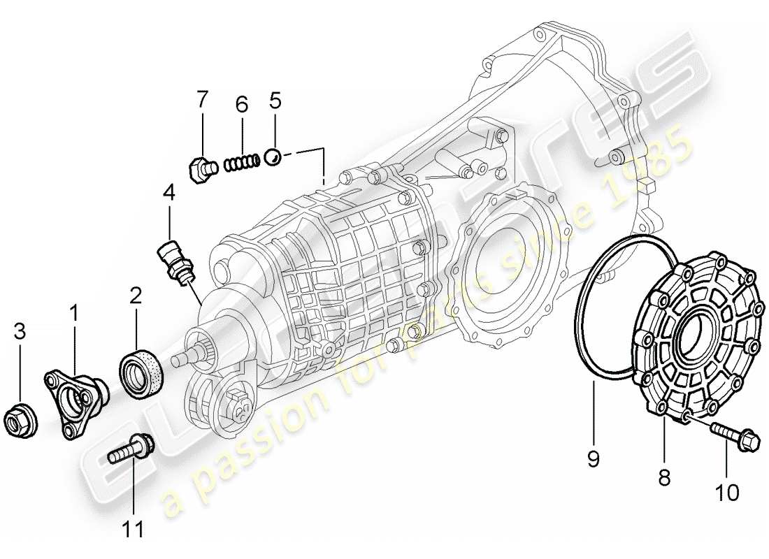 porsche 996 t/gt2 (2004) gear housing - transmission cover parts diagram