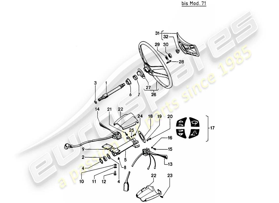 porsche 914 (1973) intermediate steering shaft - steering wheel - steering column switch - d >> - mj 1971 part diagram