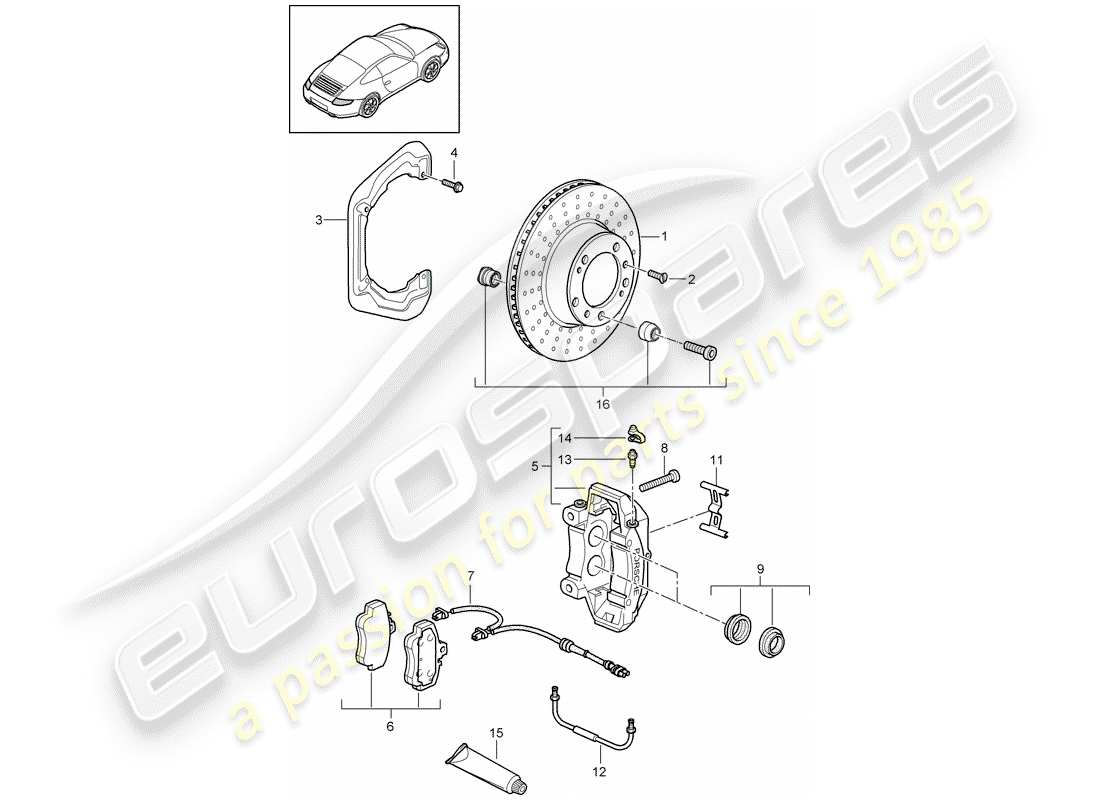 porsche 2012 (997-2) disc brakes part diagram