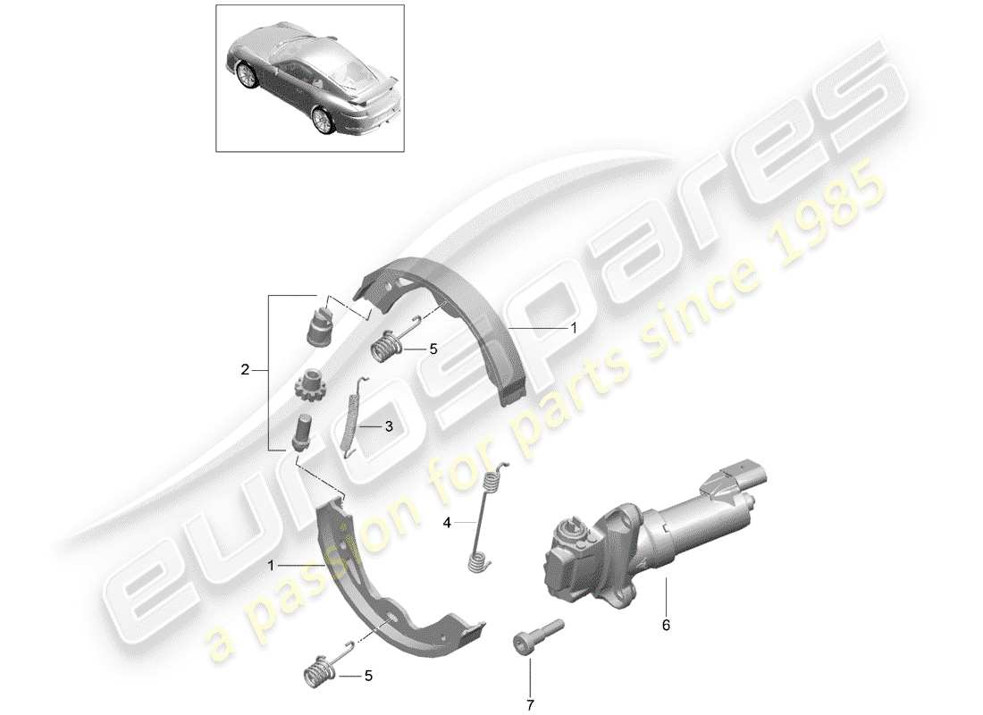 porsche 991r/gt3/rs (2016) parking brake parts diagram