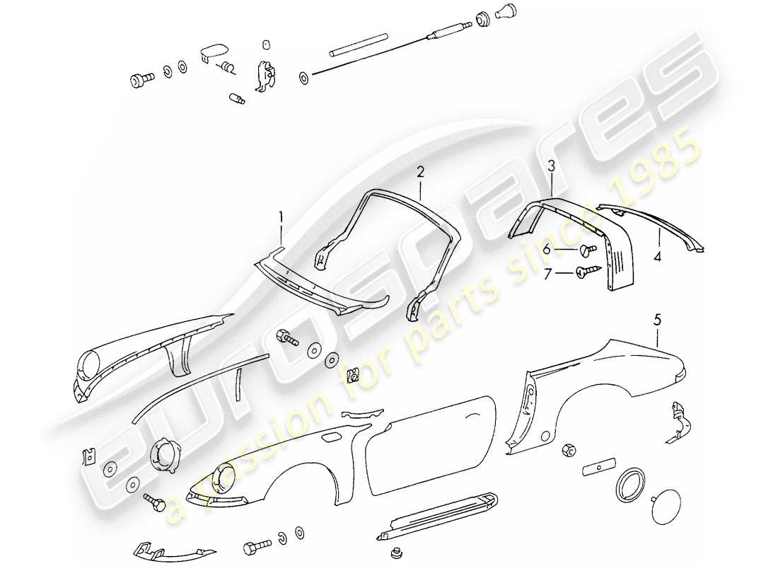 porsche 1971 (911) exterior panelling part diagram