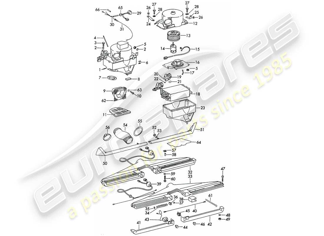 porsche 1971 (911) air conditioner - evaporator housing - complete - with: - air duct - not for: - (usa) part diagram