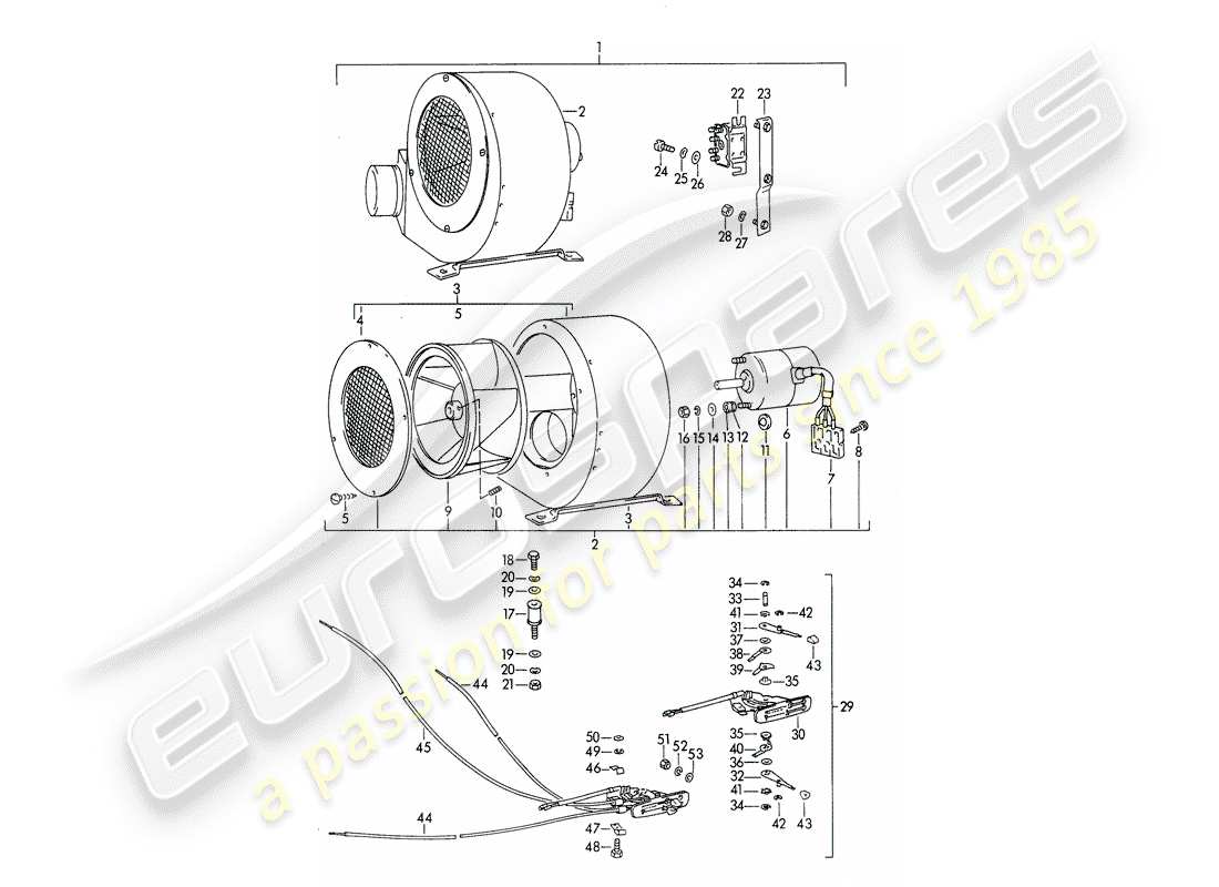 porsche 1962 (356b/356c) radial blower - additional blower - for service installation part diagram