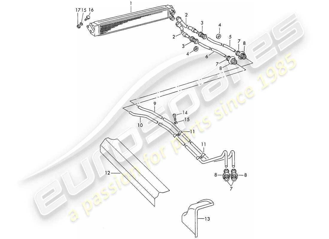 porsche 1963 (356b/356c) oil pipe - oil cooler part diagram