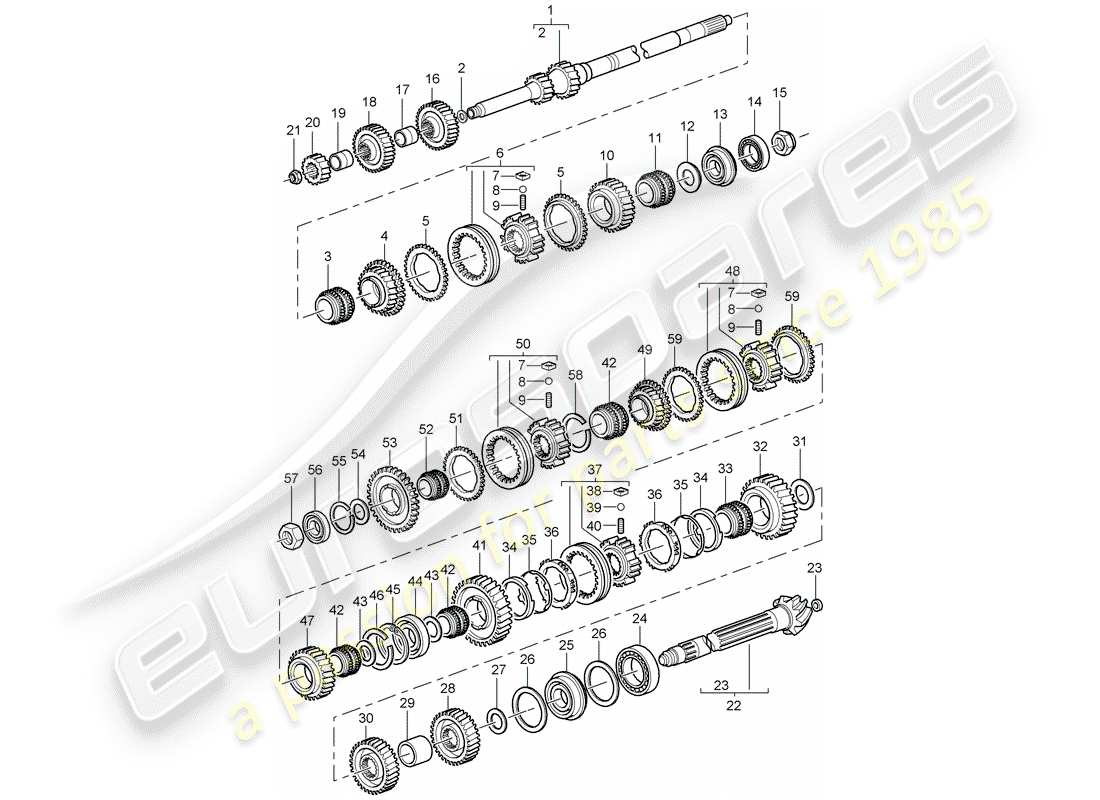 porsche 2004 (996 gt3) gears and shafts part diagram