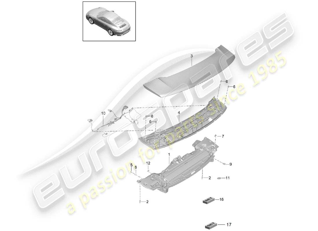 porsche 2020 (991-2) rear spoiler part diagram