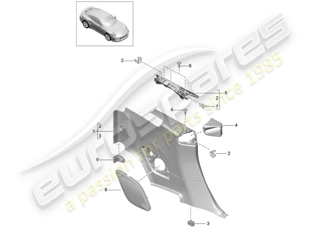 porsche 2020 (991-2) quarter trim panel part diagram
