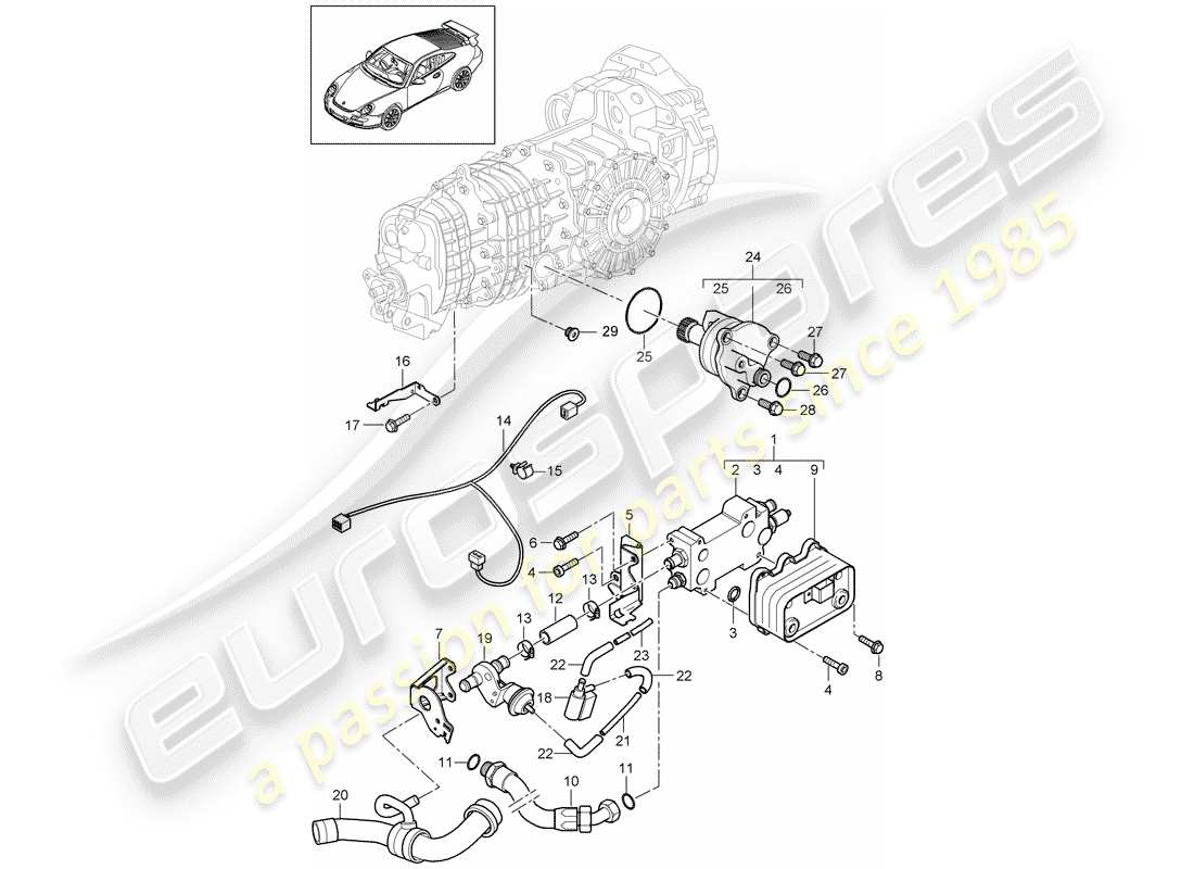 porsche 2007 (997-1 gt3) gear oil cooler part diagram