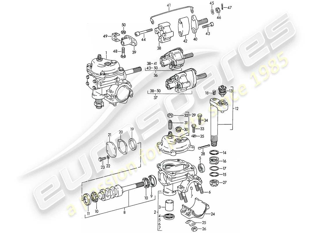 porsche 1961 (356b/356c) steering gear - steering coupling part diagram