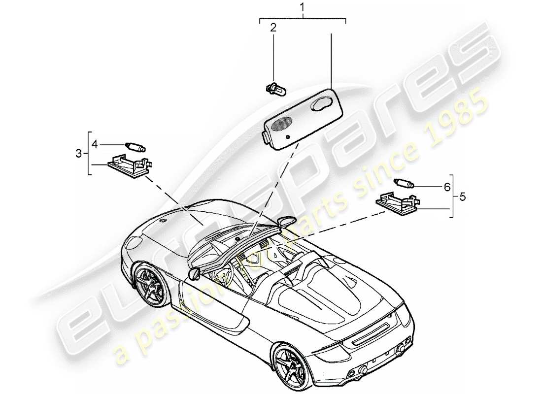 porsche 2004 (carrera gt) interior lighting - luggage compartment lamp - glove box part diagram