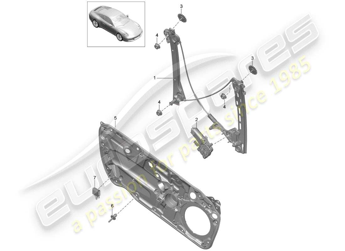 porsche 2020 (991-2) window regulator part diagram