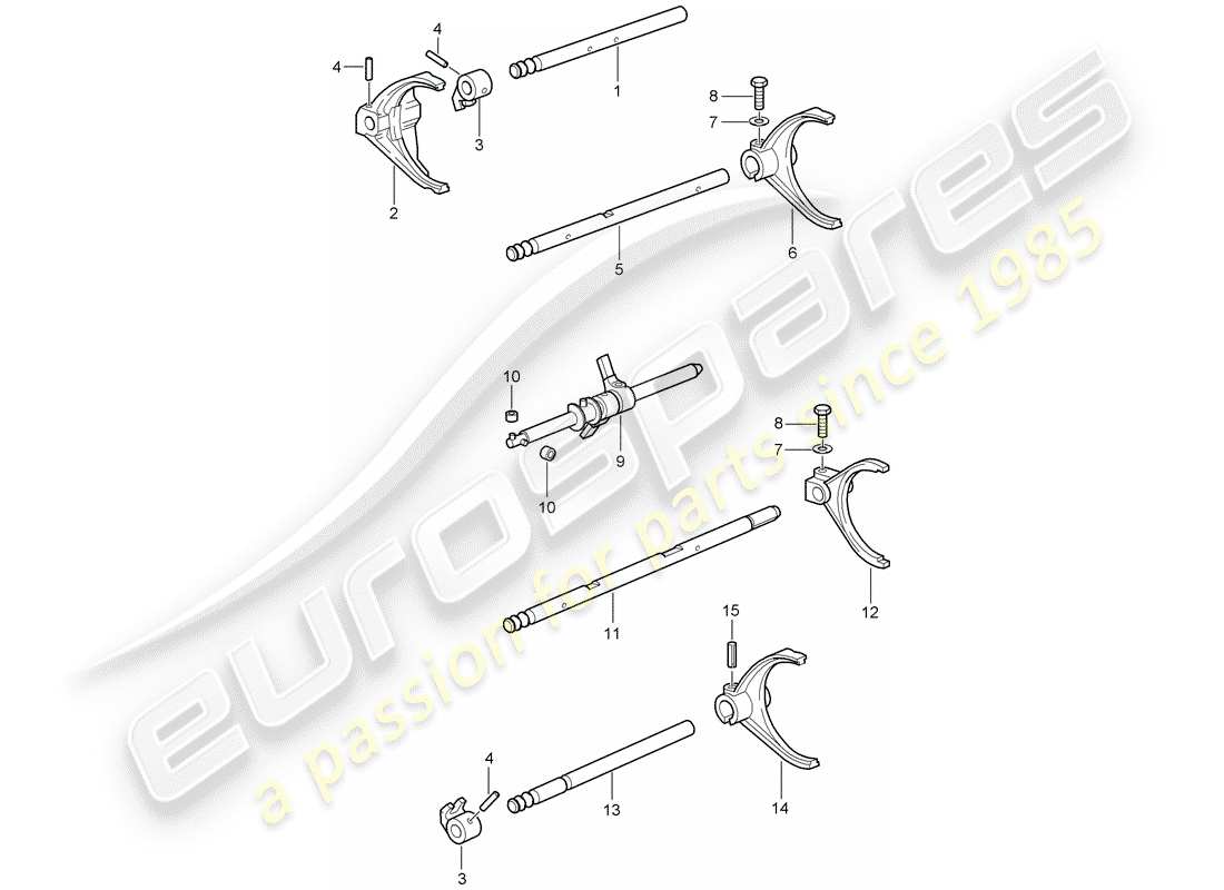 porsche 2007 (997-1 gt3) selector shaft part diagram