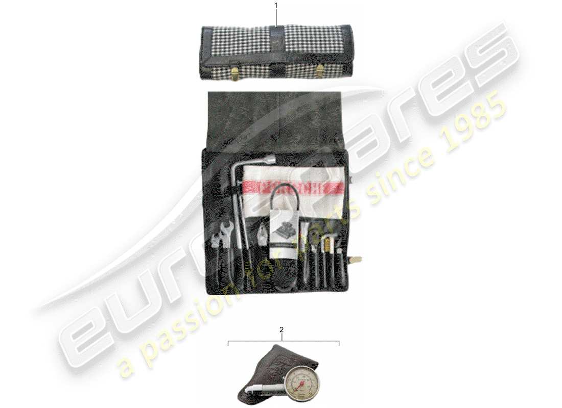 porsche 1971 (911) tool - jack - box with bulbs - first aid kit part diagram