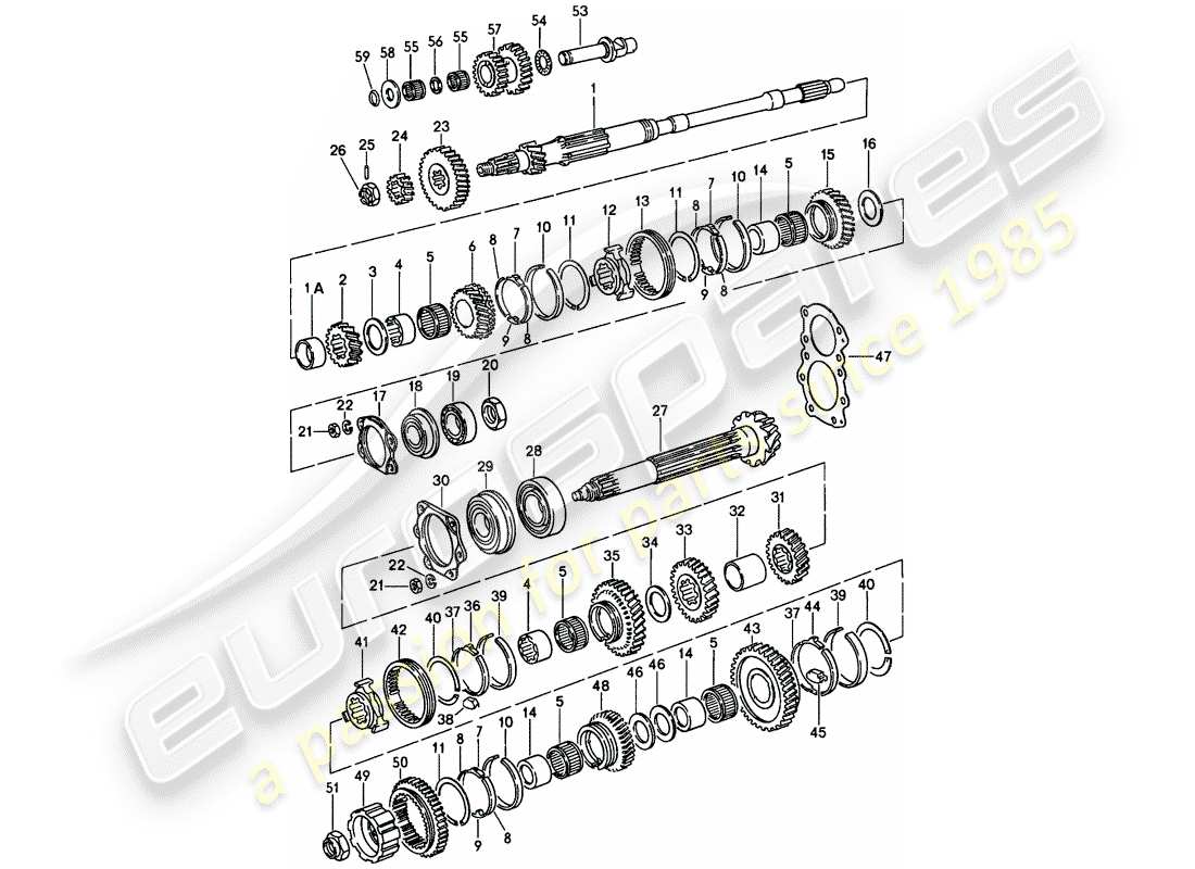 porsche 911 (1986) gears and shafts - 5-speed parts diagram