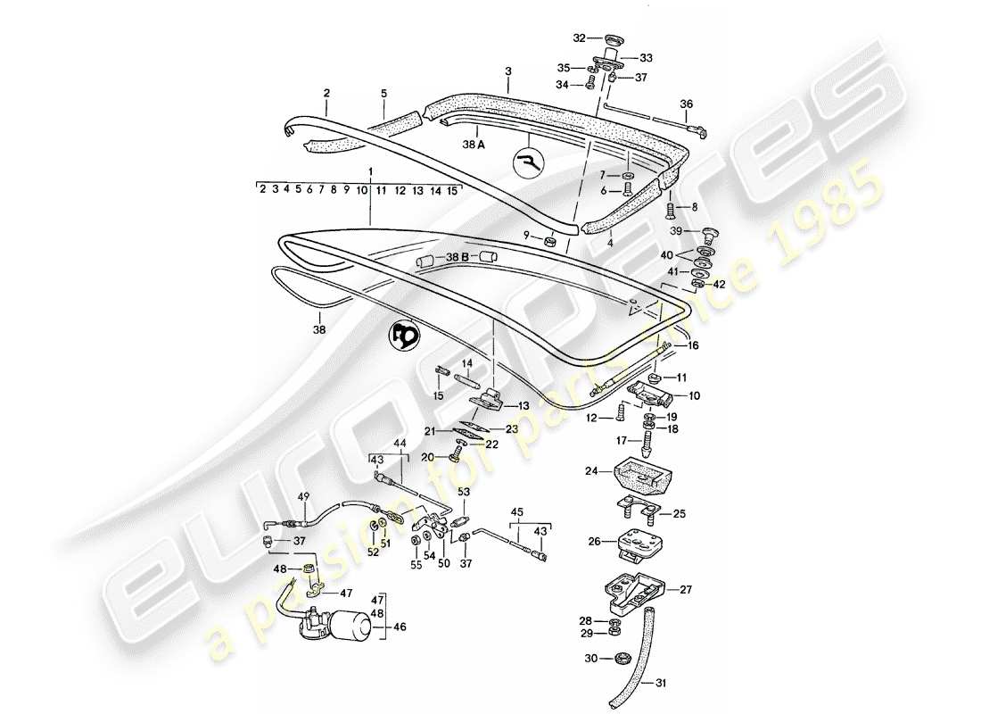 porsche 1984 (924) rear trunk lid - with: - rear spoiler part diagram