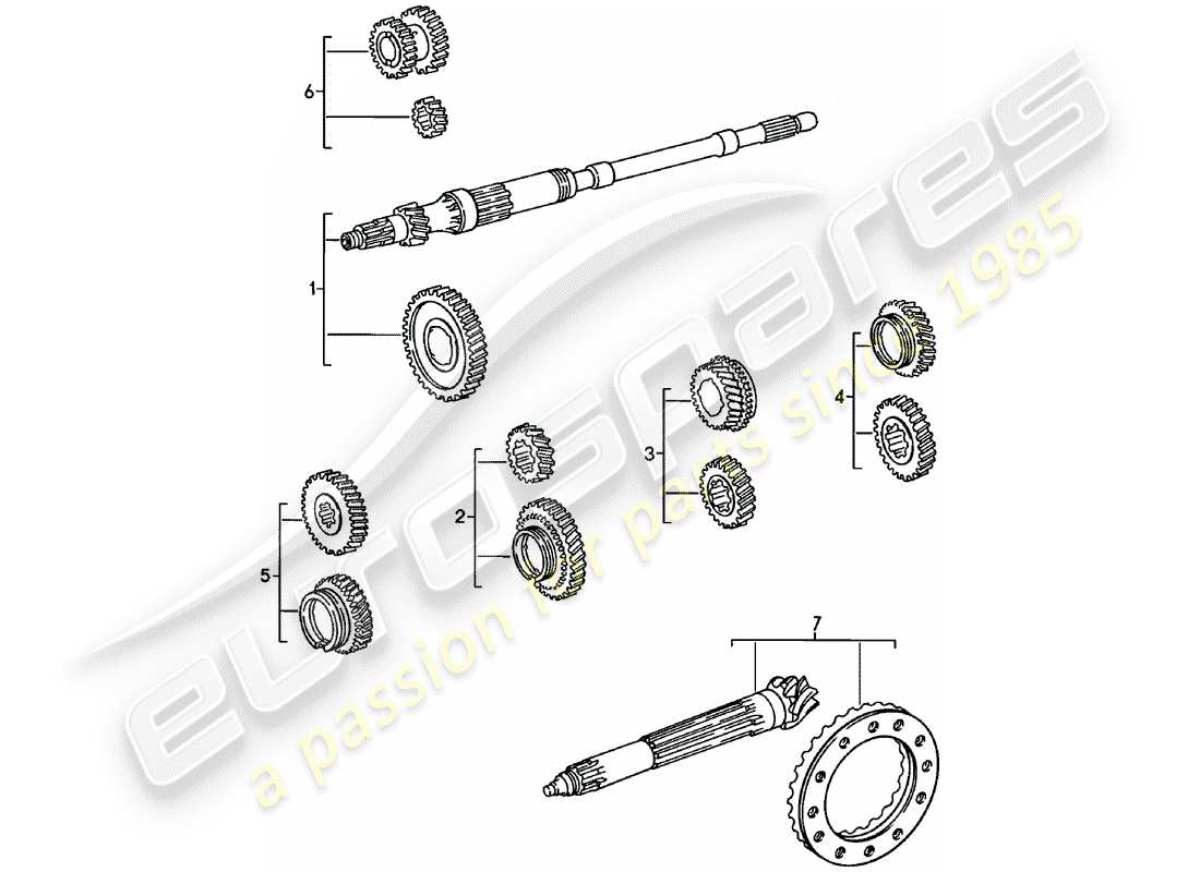 porsche 911 (1981) gear wheel sets - 5. - speed - transmission part diagram