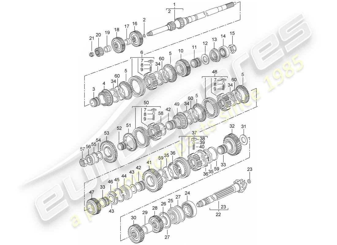 porsche 2008 (997-1 turbo / gt2) gears and shafts part diagram