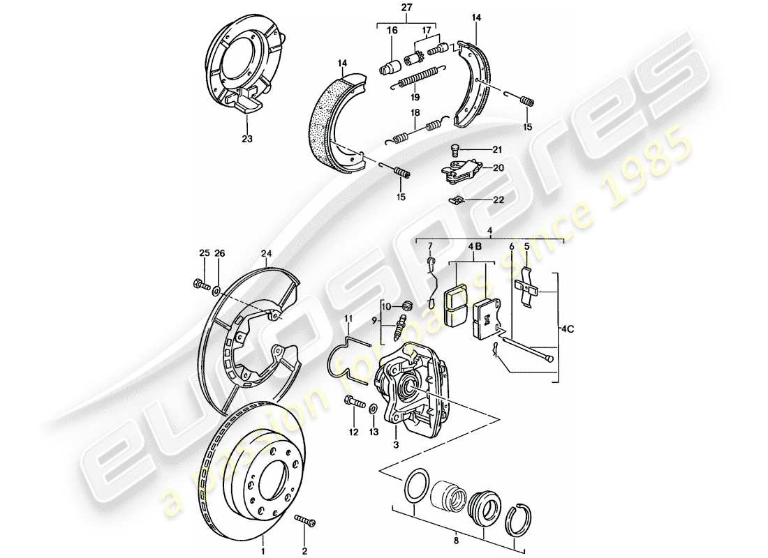 porsche 1983 (924) disc brakes - rear axle part diagram