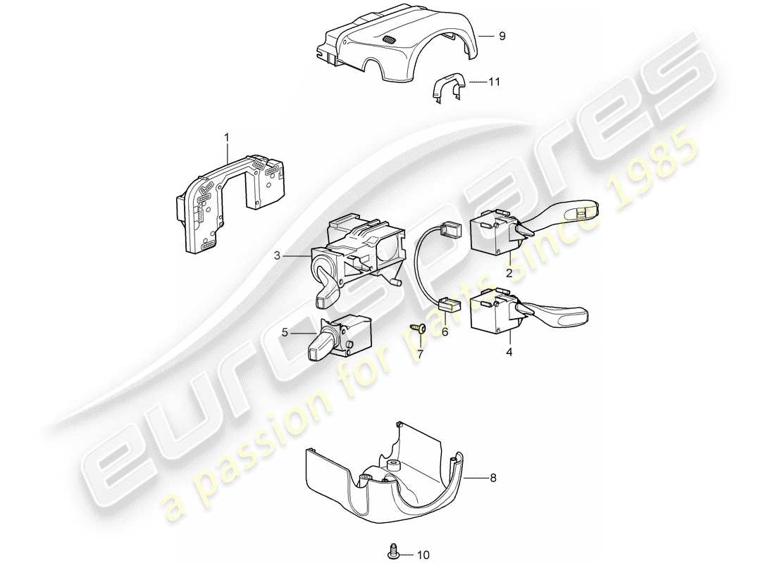 porsche 2007 (997-1 gt3) steering column switch part diagram
