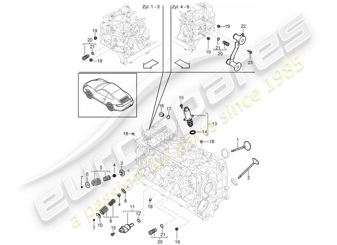 porsche 2010 (997-2) cylinder head part diagram