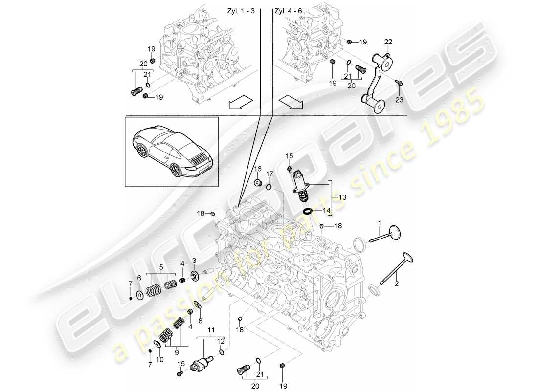 porsche 997 gen. 2 (2010) cylinder head part diagram