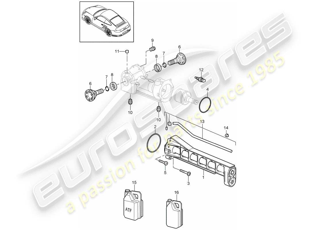 porsche 911 t/gt2rs (2013) front axle differential parts diagram