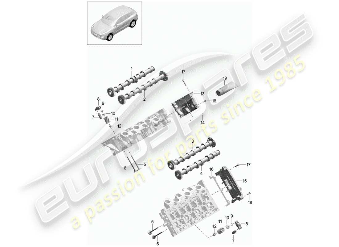 porsche 2015 (macan) camshaft, valves part diagram