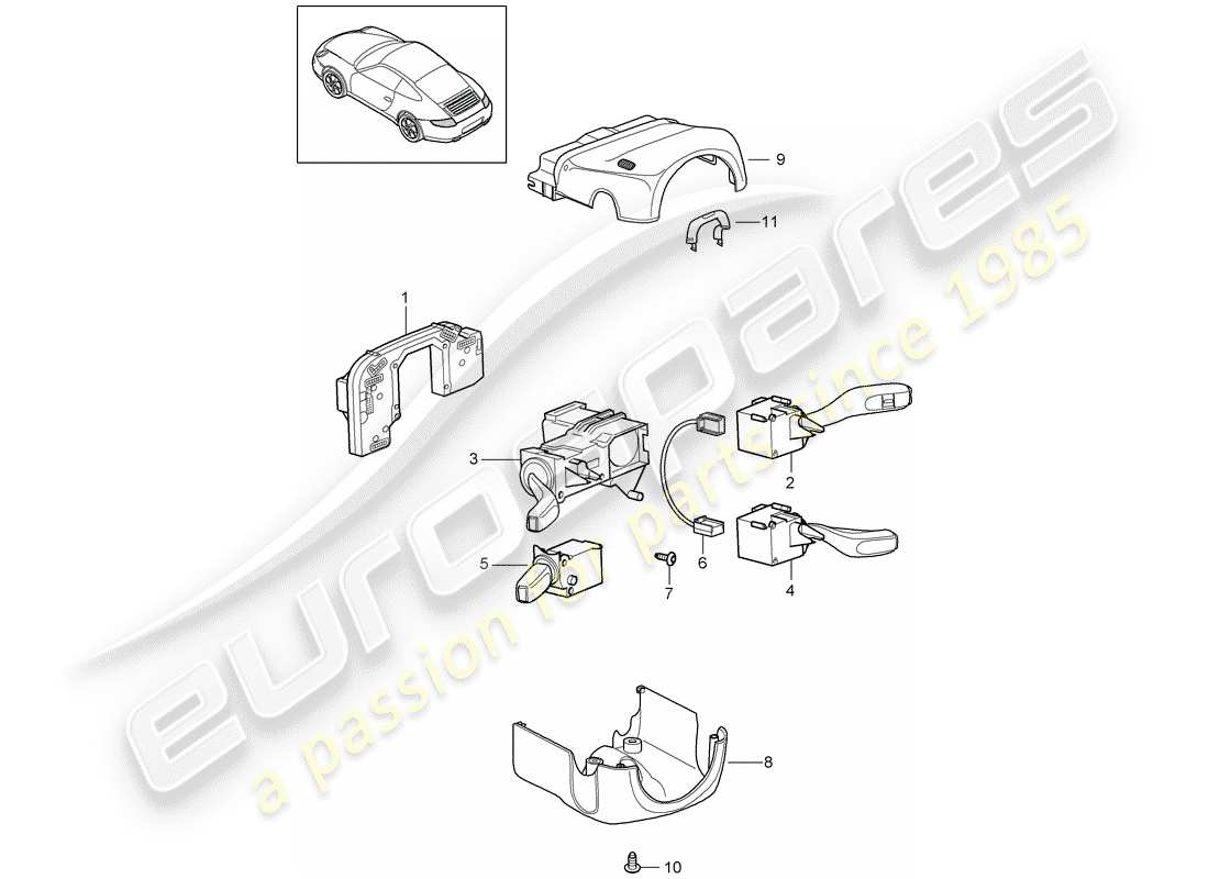porsche 997 gen. 2 (2009) steering column switch part diagram