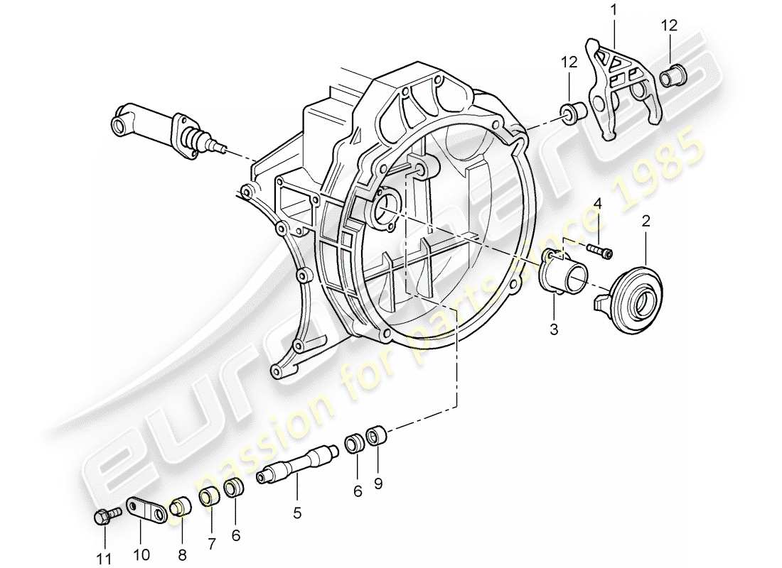 porsche 997 t/gt2 (2007) clutch release parts diagram