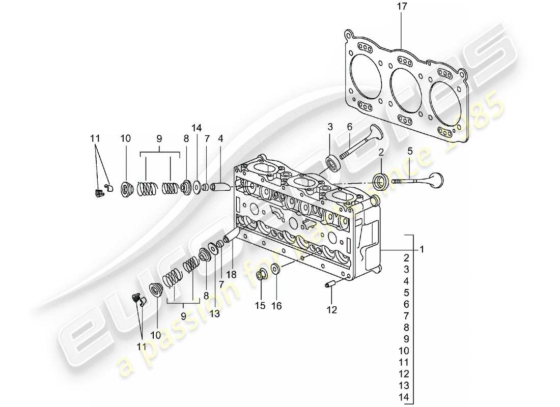 porsche 996 t/gt2 (2004) cylinder head parts diagram