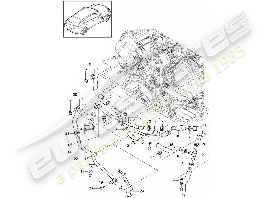 porsche panamera 970 (2014) water cooling part diagram