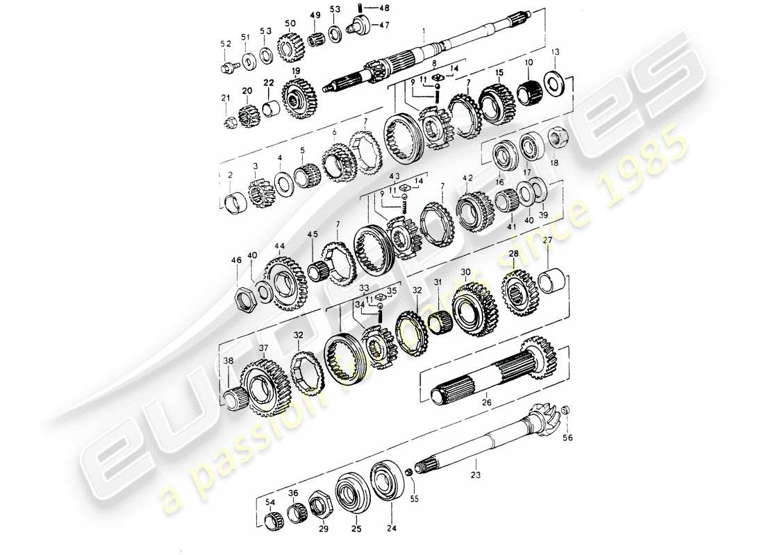 porsche 1990 (964) gears and shafts part diagram