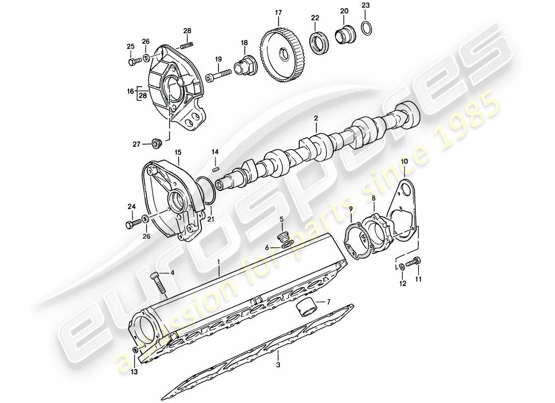 porsche 1986 (924s) camshaft housing - camshaft part diagram