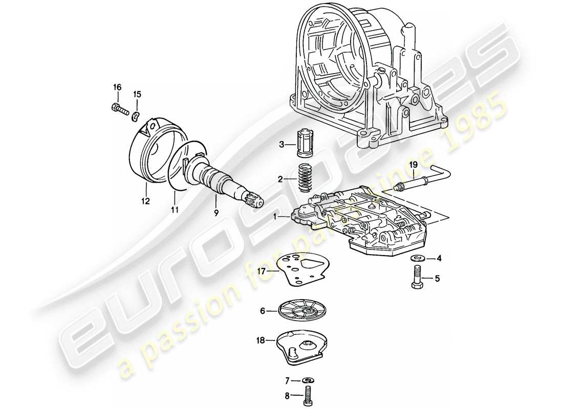 porsche 1986 (924s) valve body - oil strainer - governor - automatic transmission part diagram
